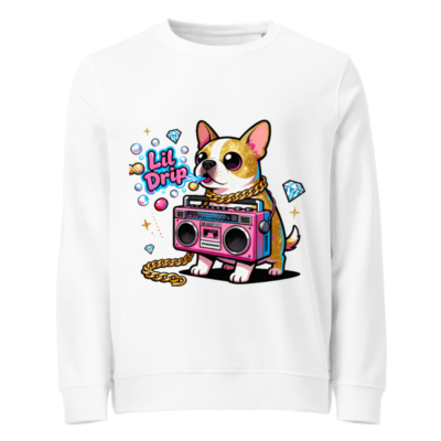 Unisex Organic Sweatshirt | Lil Drip French Bulldog with Boombox & Gold Chain