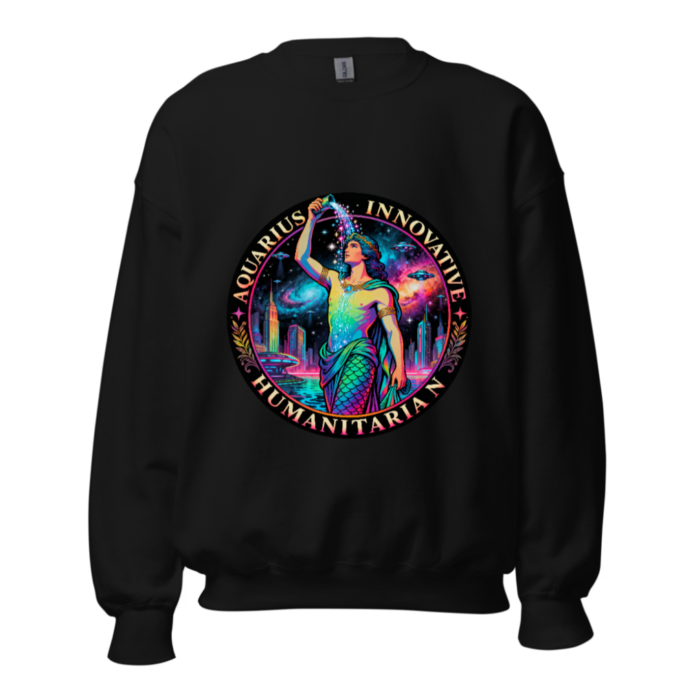 Unisex Aquarius Zodiac Sweatshirt - Innovative Humanitarian Mermaid Design