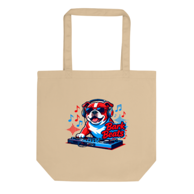 Eco Oyster Tote Bag | Bark Beats Bulldog DJ Design - Sustainable Canvas Tote