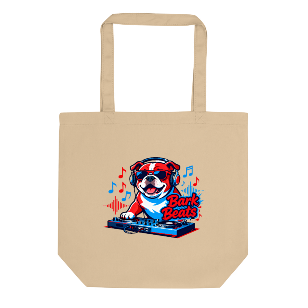 Eco Oyster Tote Bag | Bark Beats Bulldog DJ Design - Sustainable Canvas Tote