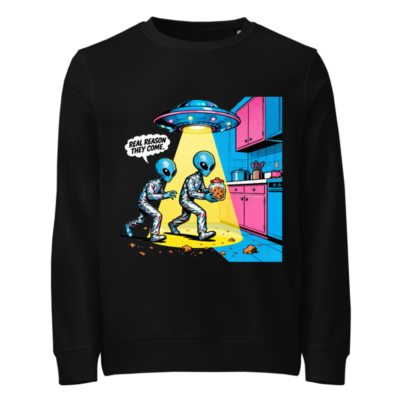 Unisex Organic Sweatshirt | Alien Cookie Heist Graphic - Eco-Friendly & Fun