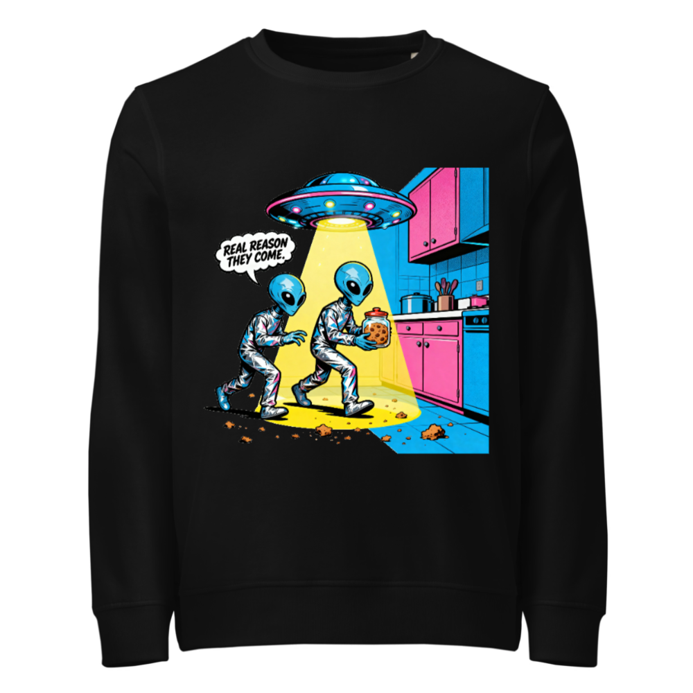 Unisex Organic Sweatshirt | Alien Cookie Heist Graphic - Eco-Friendly & Fun