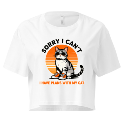 Women's Crop Top - 'Sorry I Can't, I Have Plans With My Cat' Vintage Cat Graphic Tee
