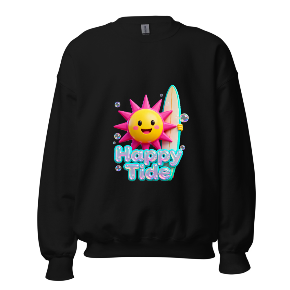 Happy Tide Unisex Crew Neck Sweatshirt | Bright Sun & Surf Board Design