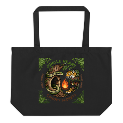 Organic Black Tote Bag | Jungle Heart Canopy Secrets Design