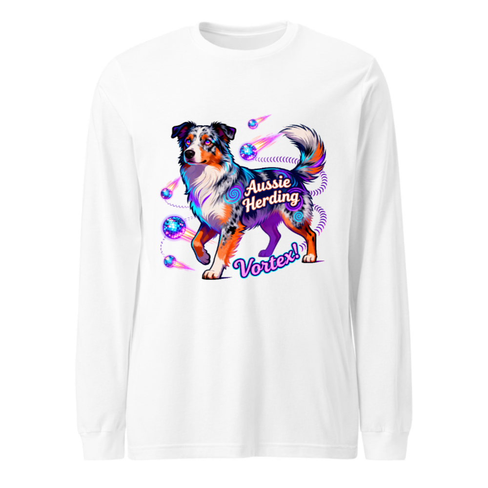 Aussie Herding Vortex! Unisex Long Sleeve Tee - Colorful Australian Shepherd Dog Graphic