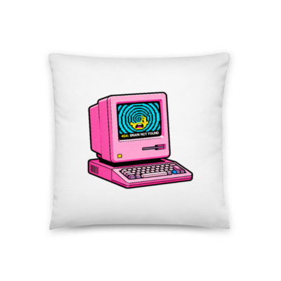 Pink Retro Computer Pillow 18"x18" - 404: Brain Not Found Design