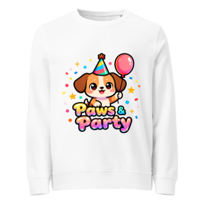 Unisex Organic Paws & Party Dog Sweatshirt - Eco-Friendly Birthday Fun
