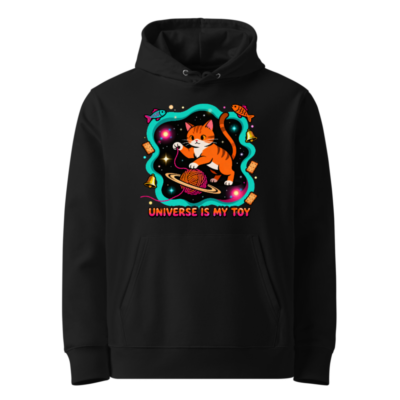 Unisex Eco Hoodie - Universe Is My Toy Cat Design, Sustainable Essential