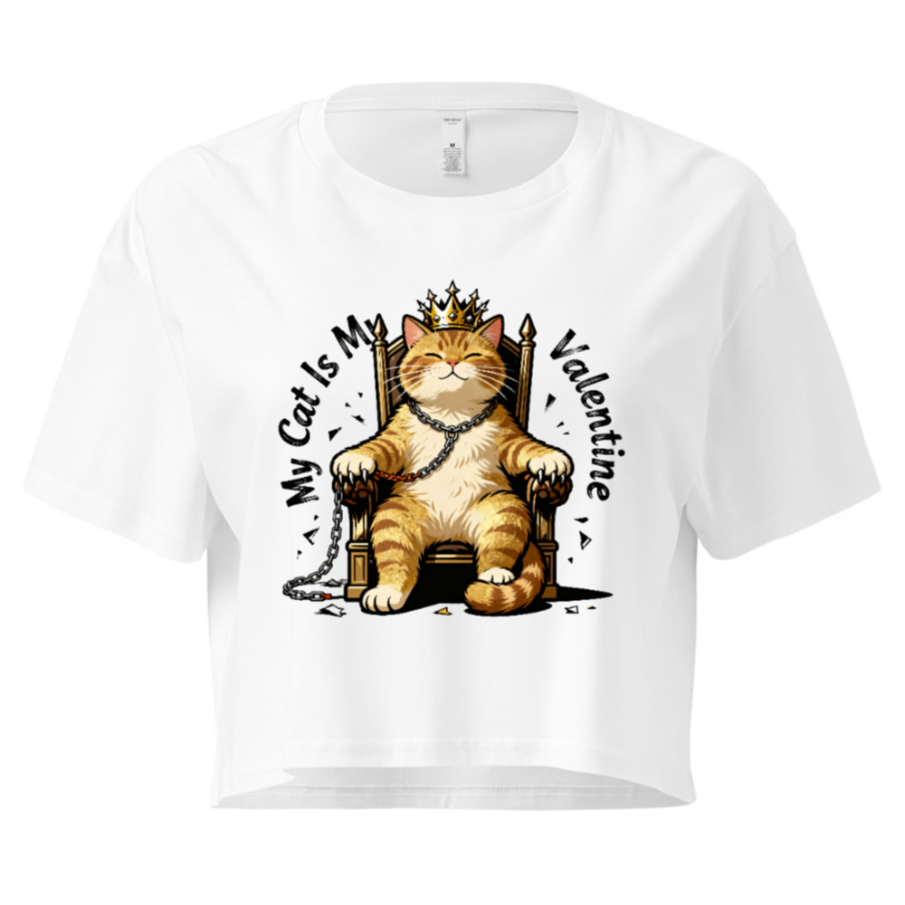 My Cat Is My Valentine Women's Crop Top - King Cat with Crown & Chain