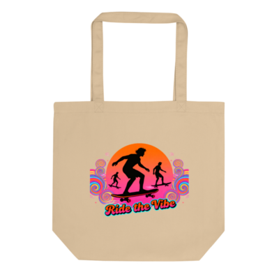 Eco Oyster Tote Bag | Sustainable Canvas Tote with 'Ride the Vibe' Skateboard Design