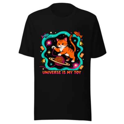 Unisex T-Shirt - Orange Tabby Cat Universe Toy, Space Cat Design, Comfort Fit