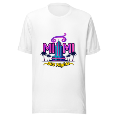 Miami 305 Nights Unisex Staple T-Shirt | Neon Art, Palm Tree Design