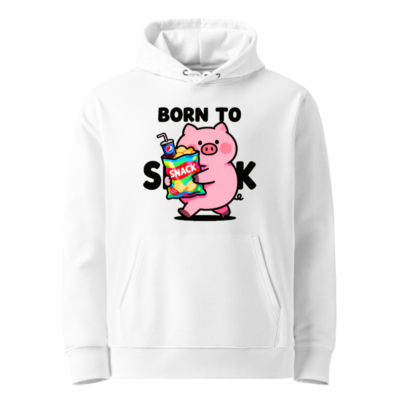 Unisex Eco Hoodie - Born to Snack Pig Graphic, Sustainable Essential Sweatshirt