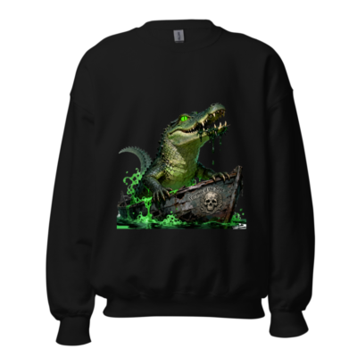 Unisex Crocodile Ferryman Sweatshirt - Green Eye Gator Boat Skull Design