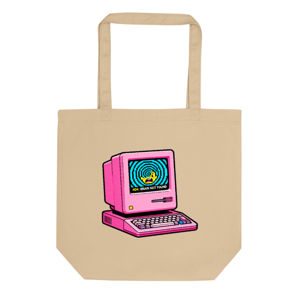 Eco Oyster Tote Bag | Pink Vintage Computer Design, 404 Brain Not Found