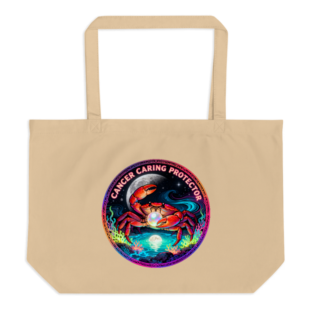 Organic Tote Bag | Cancer Caring Protector Crab Design - Large Eco-Friendly Canvas