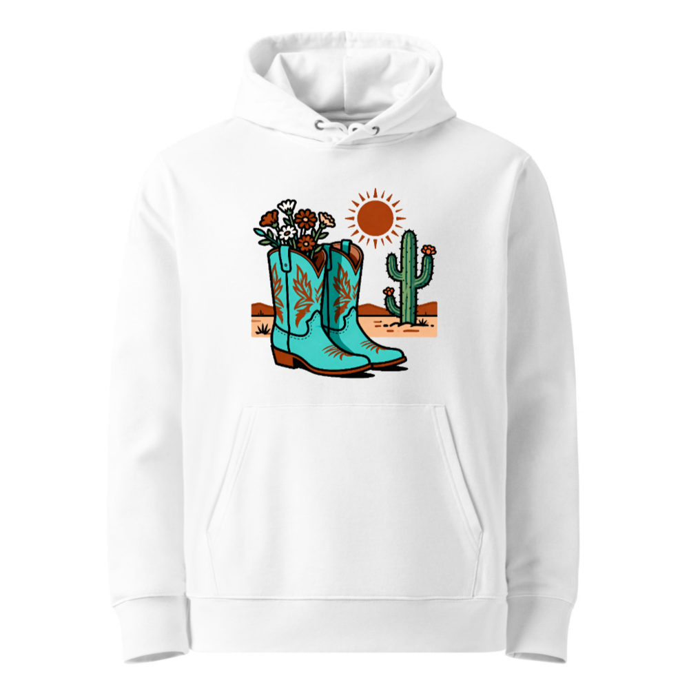 Unisex Eco Hoodie with Desert Boots & Cactus Design - Sustainable Cotton Blend