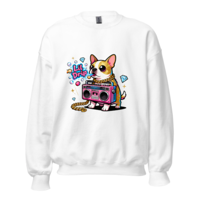 Unisex Crew Neck Sweatshirt with Lil Drip Dog & Boombox Graphic
