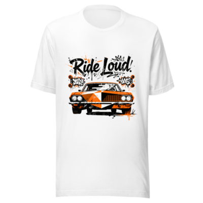 Ride Loud! Classic Car T-Shirt - Unisex Staple Tee, Orange & Black Graphic