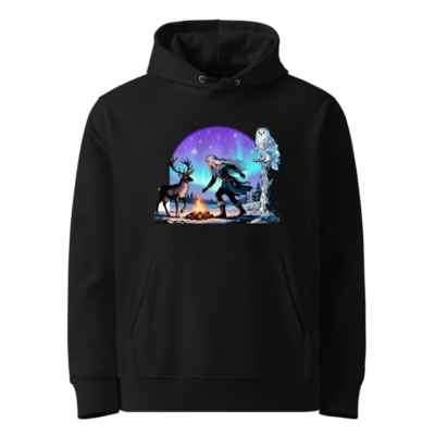 Unisex Eco Hoodie with Winter Aurora Deer Owl Design - Sustainable Essential