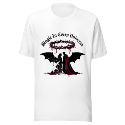 Unisex Staple T-Shirt - Single In Every Universe, Gothic Crown & Wings Design