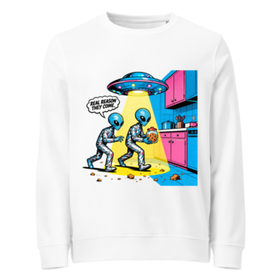 Unisex Organic Sweatshirt | Alien Cookie Heist Graphic Tee - Eco-Friendly & Fun