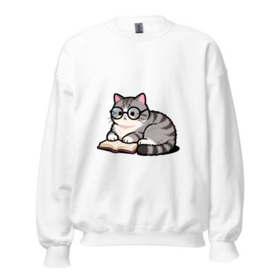 Cute Glasses Cat Reading Book Unisex Crew Neck Sweatshirt