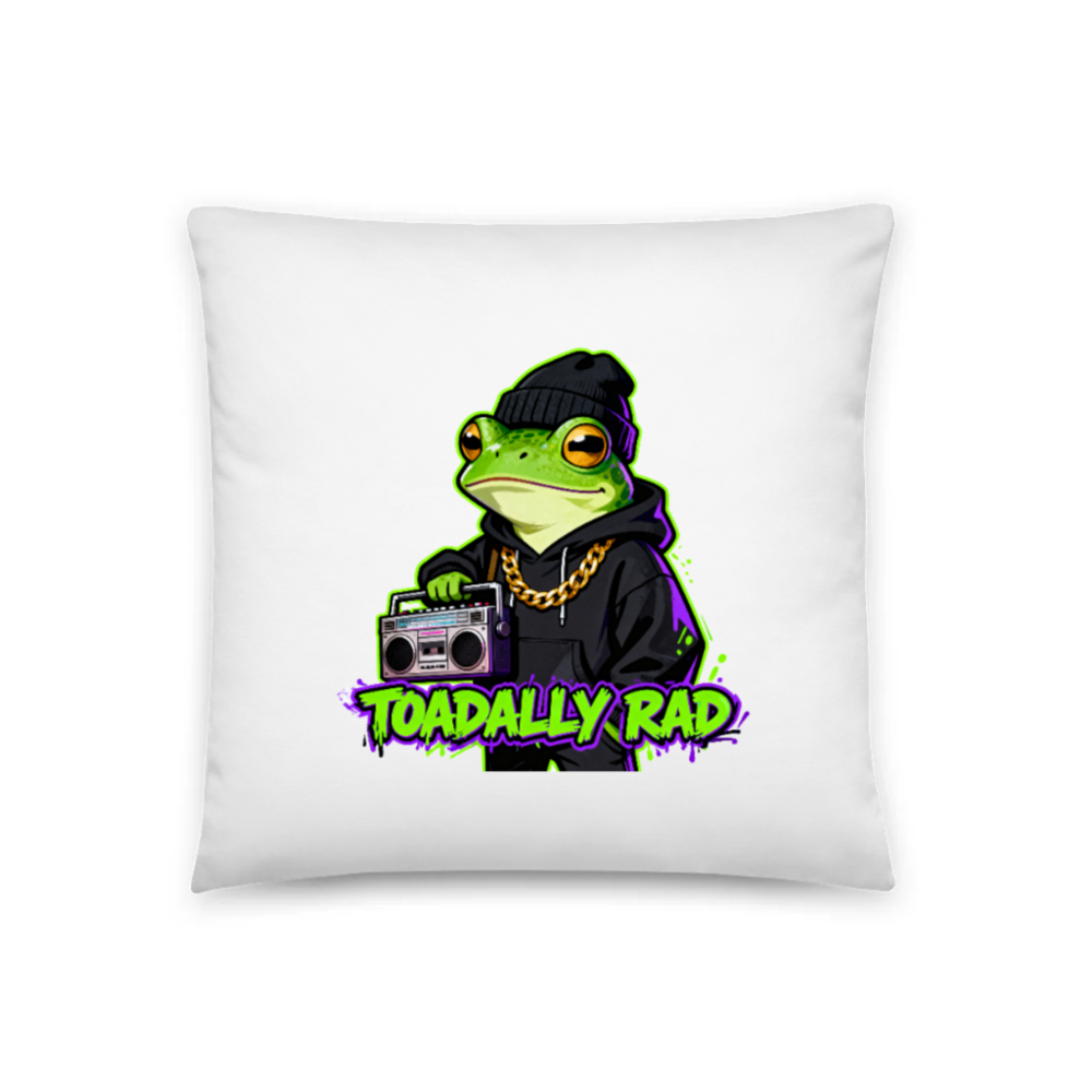 Toadally Rad Frog with Boombox Basic Pillow 18"x18" - Funky Green Frog Hoodie Design