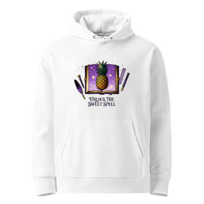 Unisex Essential Eco Hoodie | Unlock the Sweet Spell Pineapple Book Design