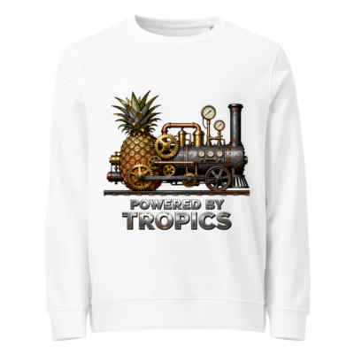 Unisex Organic Sweatshirt | Powered by Tropics Pineapple Steam Train Design