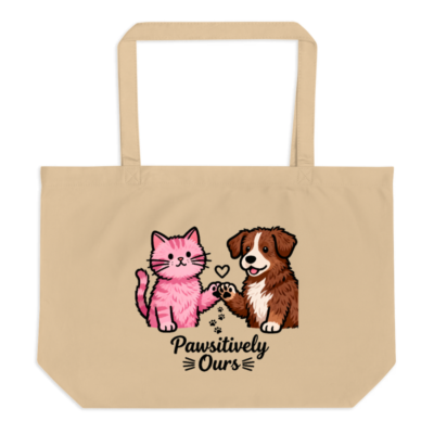 Organic Tote Bag | Paw-sitively Ours Cat & Dog Design | Large Eco-Friendly Canvas Tote