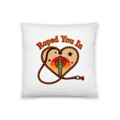 Roped You In Heart Pillow - Western Cactus Sunset Design, 18x18" Decorative Throw Pillow