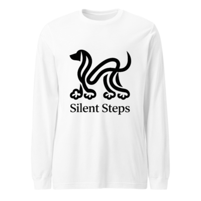 Silent Steps Unisex Long Sleeve Tee - Black Dog Graphic, Comfort Fit