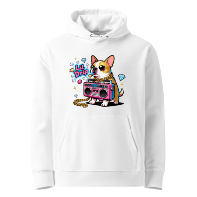 Unisex Eco Hoodie with Lil Drip Dog & Boombox Graphic - Sustainable Casual Wear