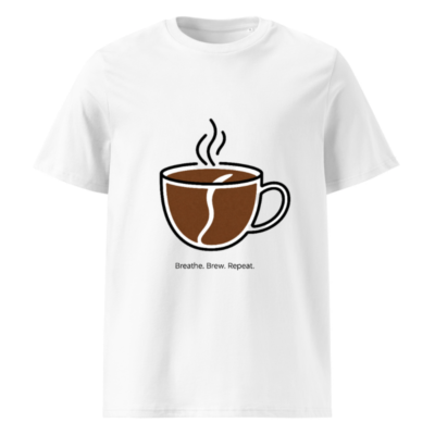 Unisex Organic Cotton T-Shirt | Breathe. Brew. Repeat. Coffee Cup Design