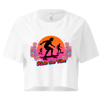 Women's Crop Top - Ride the Vibe Skateboard Graphic Tee, Short Sleeve