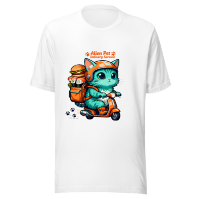 Unisex Staple T-Shirt | Alien Pet Delivery Service Cat on Scooter