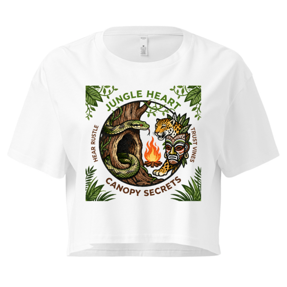 Jungle Heart Women's Crop Top | Snake, Jaguar & Tribal Mask Jungle Design