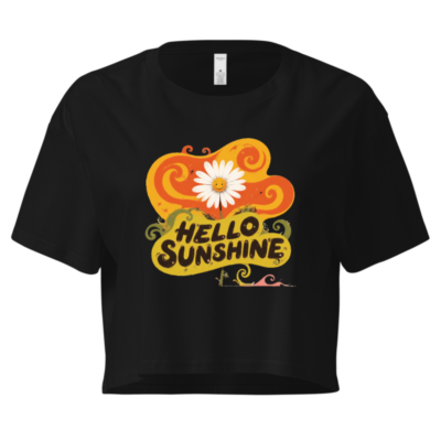 Women's Crop Top - Hello Sunshine Daisy Graphic Tee, Short Sleeve, Black