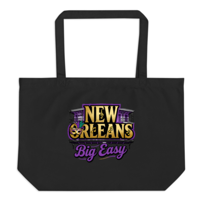 New Orleans Big Easy Organic Tote Bag - Black Large Eco-Friendly Tote