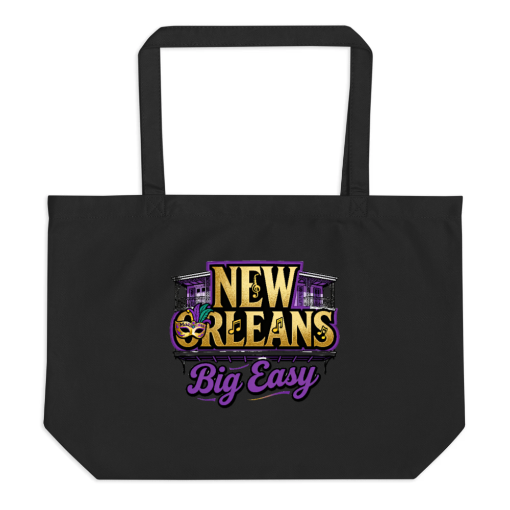 New Orleans Big Easy Organic Tote Bag - Black Large Eco-Friendly Tote