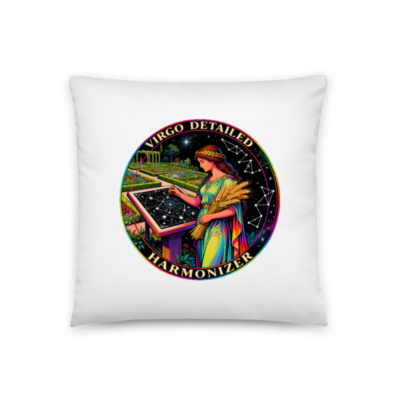Virgo Detailed Harmonizer 18" Pillow - Astrology Garden Design, Rainbow Goddess Art