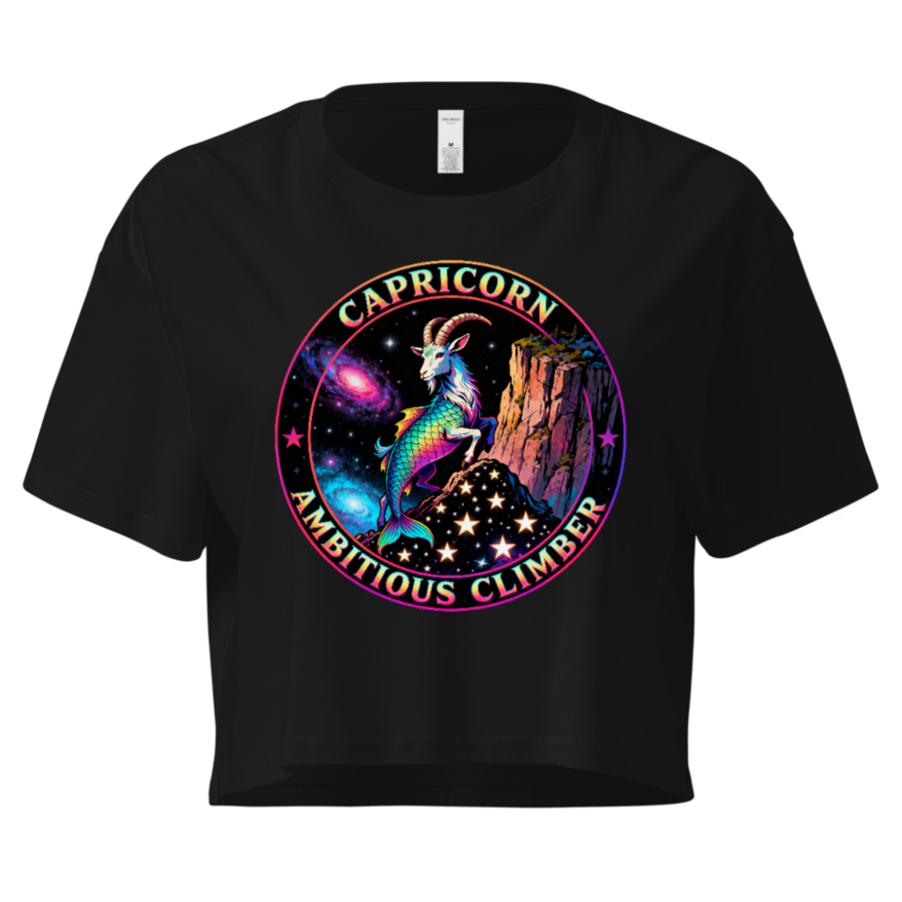 Capricorn Zodiac Crop Top - Ambitious Climber, Rainbow Goat Design