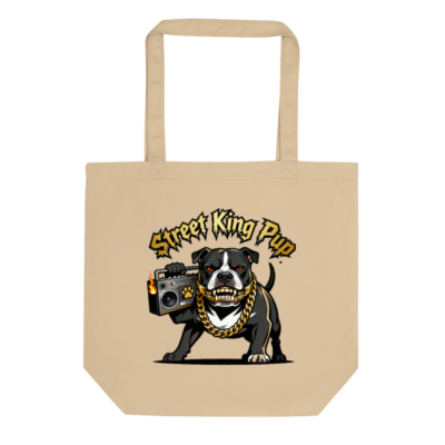 Eco Oyster Tote Bag | Street King Pup Bulldog Boombox Design