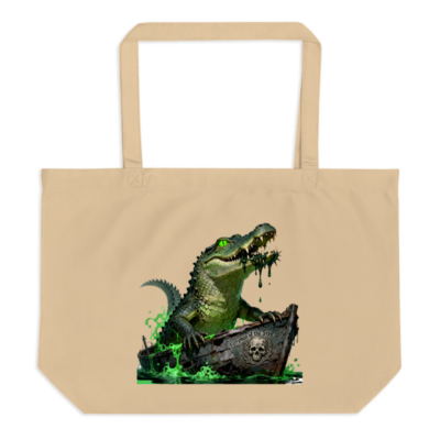 Organic Crocodile Tote Bag | Eco-Friendly Large Canvas Tote with Pirate Boat Design