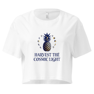 Women's Crop Top - Pineapple Cosmic Light Design, Short Sleeve, White