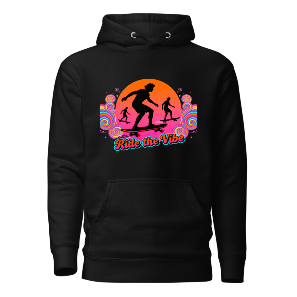 Unisex Premium Pullover Hoodie - Ride the Vibe Skateboard Graphic