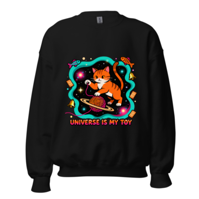 Unisex Crew Neck Sweatshirt - Universe Is My Toy Cat Design, Space Theme