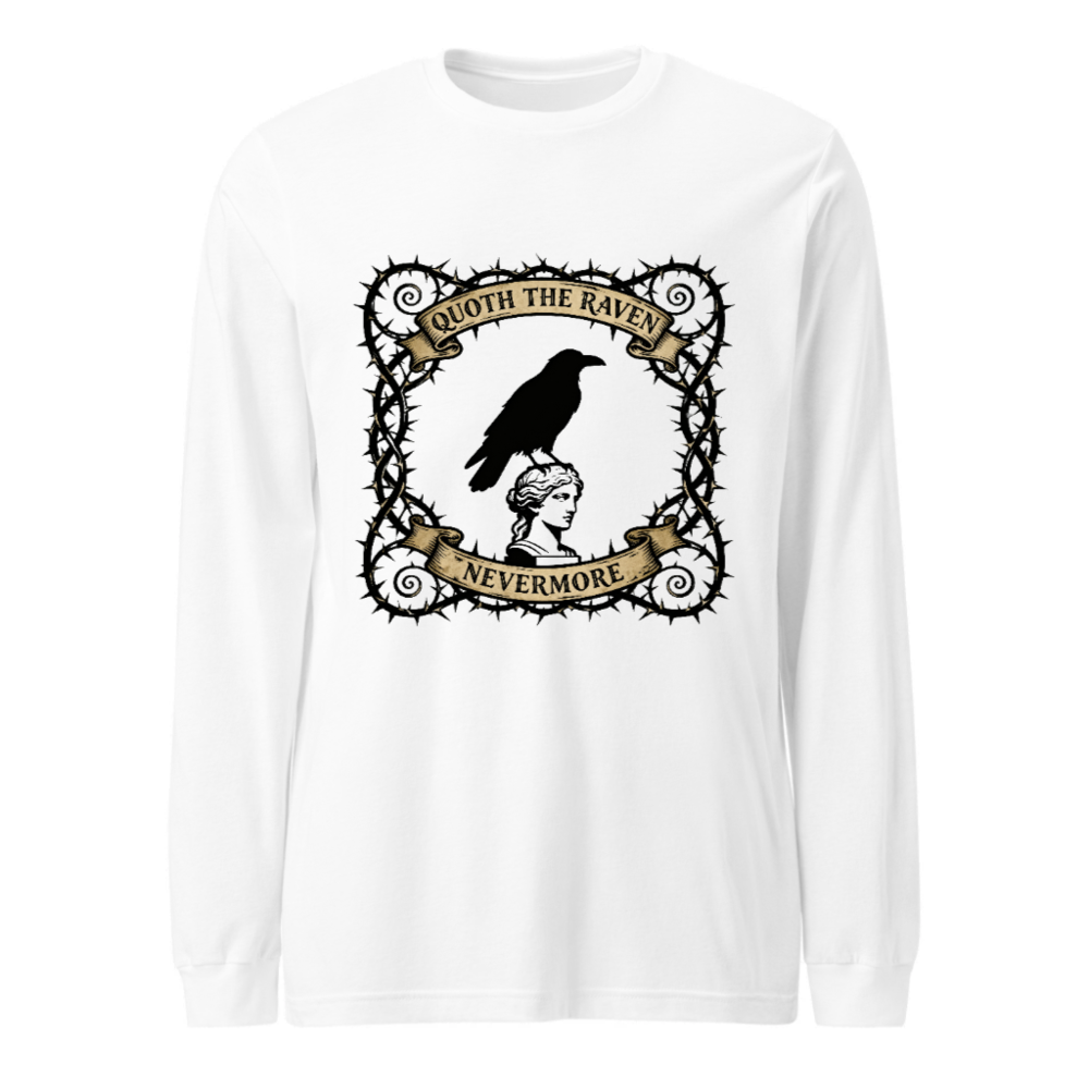 Quoth the Raven Nevermore Long Sleeve Tee - Unisex Gothic Rave Design